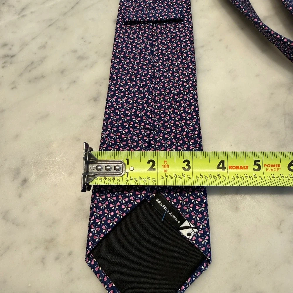 Saks Fifth Avenue Limited Edition Pattern 6 Silk Tie Navy Pink Butterfly USA